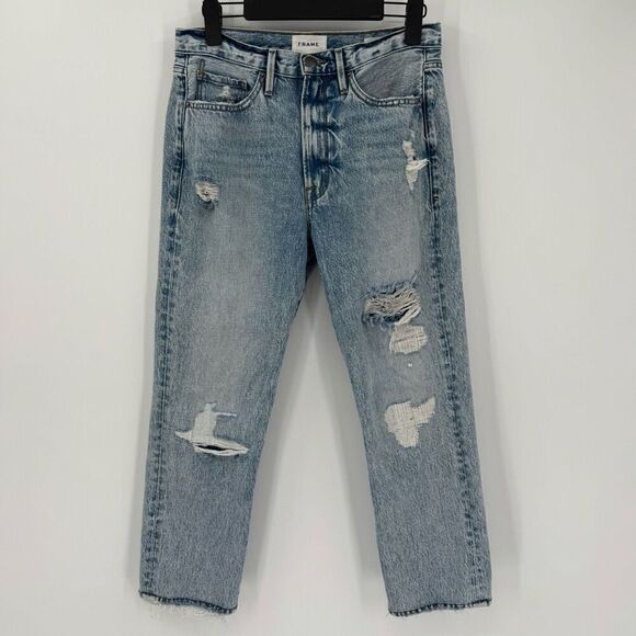 Frame Le Piper High Waist Crop Straight Leg Distressed Clash Mend Jean Women 27 - Picture 1 of 8